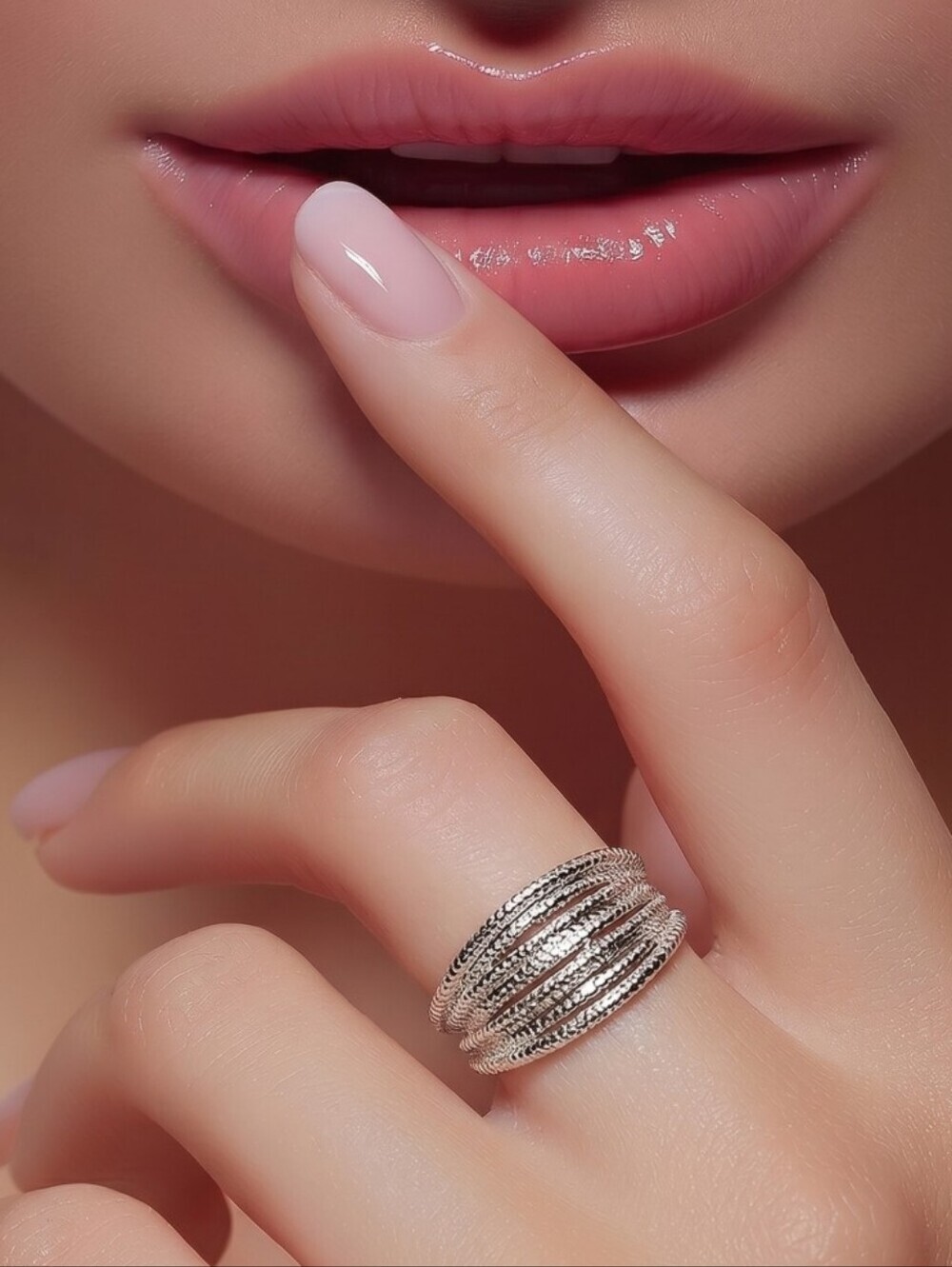 Elegant Multi-Band Silver Stacking Ring - Women's Jewelry